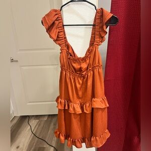 Elegant Ruffle Mini Dress in Orange
